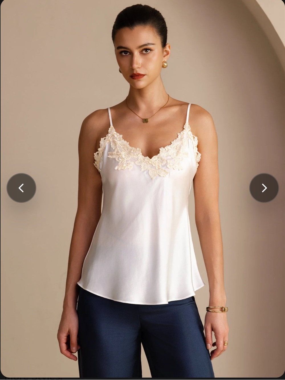 100% Mulberry Silk Spaghetti Strap V-Neck Lace Camisole Top